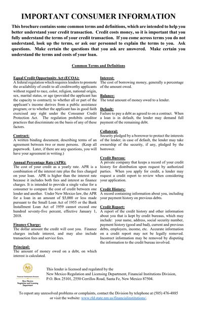 New Mexico consumer brochure (PDF)