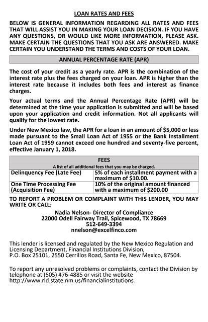 Loan rates and fees (PDF)